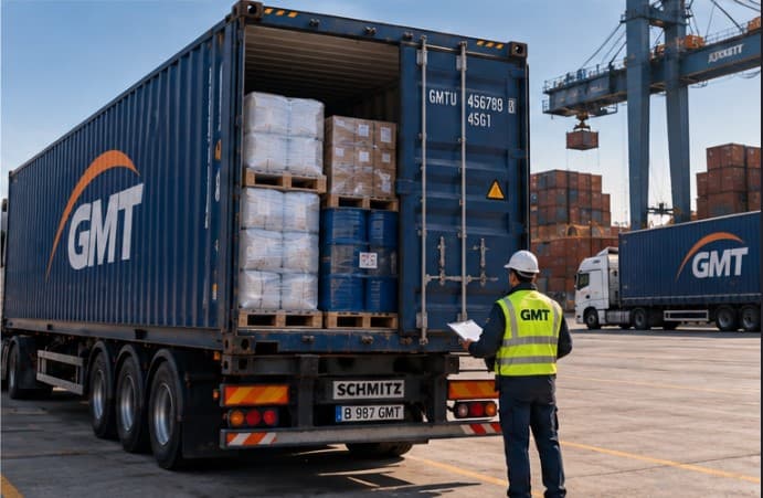 GMT container being unloaded at a port terminal